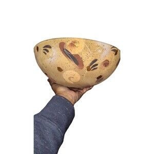 Laura Ross Signed Pottery, Soda Fired Bowl, Brown, Tan, and Metallic Copper